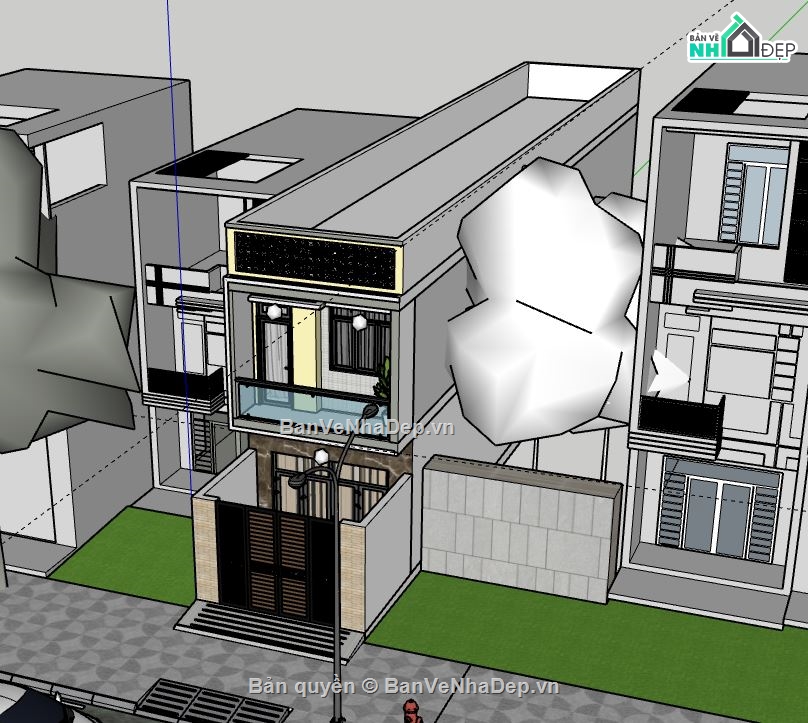 Nhà phố 2 tầng,Model su nhà phố 2 tầng,sketchup nhà phố 2 tầng