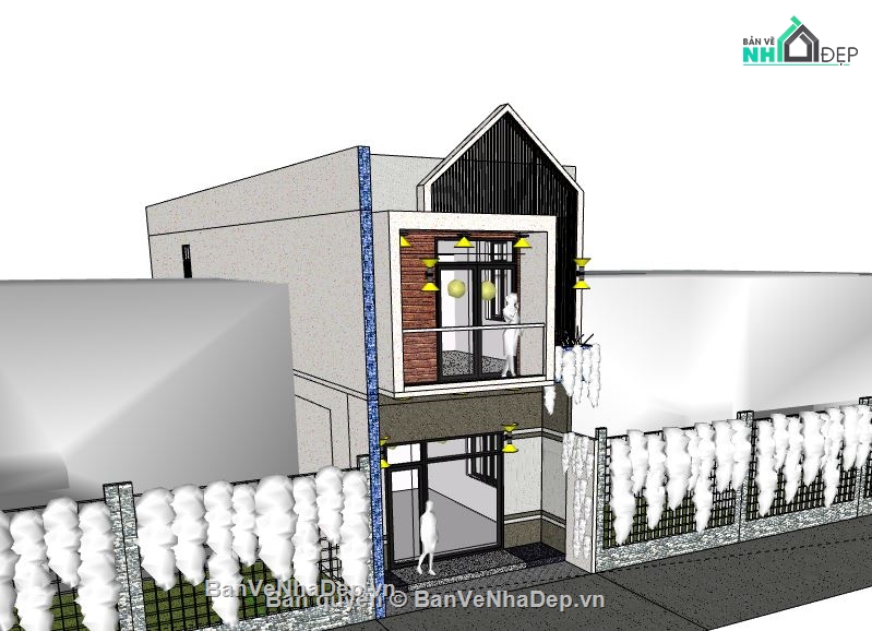 nhà phố 2 tầng,model su nhà phố 2 tầng,sketchup nhà phố 2 tầng