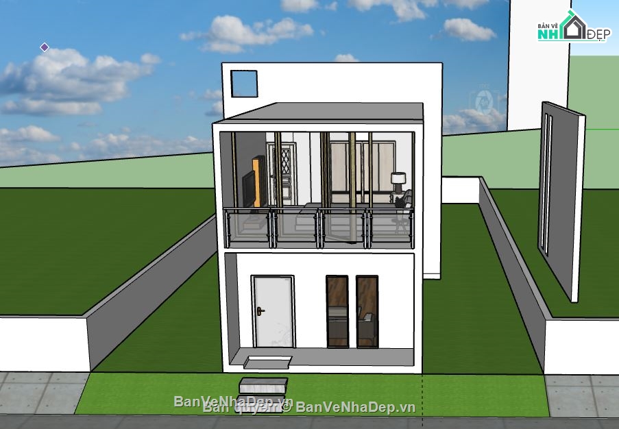 Nhà phố 2 tầng,model su nhà phố 2 tầng,sketchup nhà phố 2 tầng