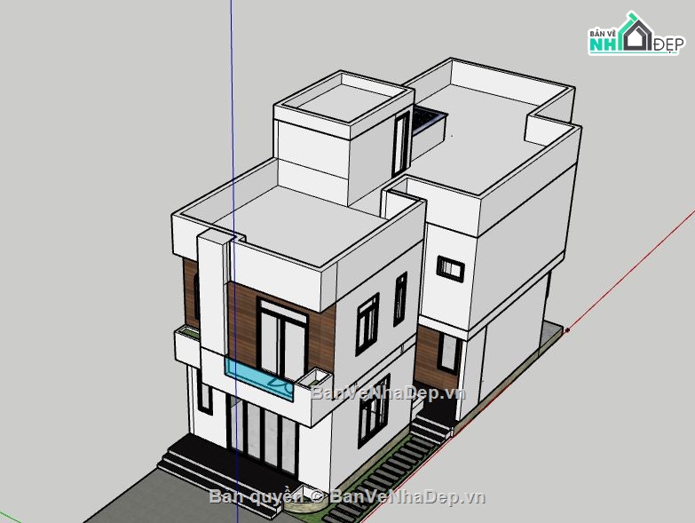 Nhà phố 2 tầng,Model su nhà phố 2 tầng,sketchup nhà phố 2 tầng