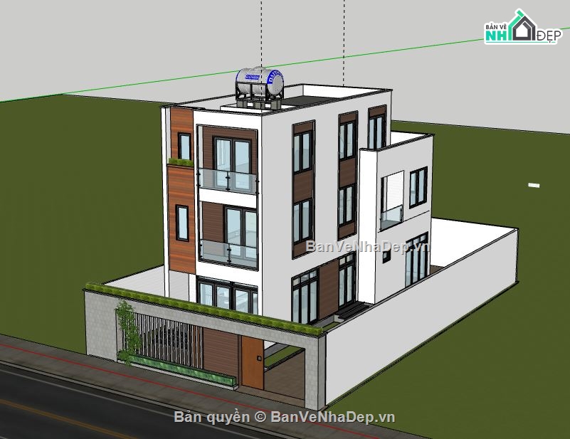 Nhà phố 3 tầng,Model su nhà phố 3 tầng,sketchup nhà phố 3 tầng