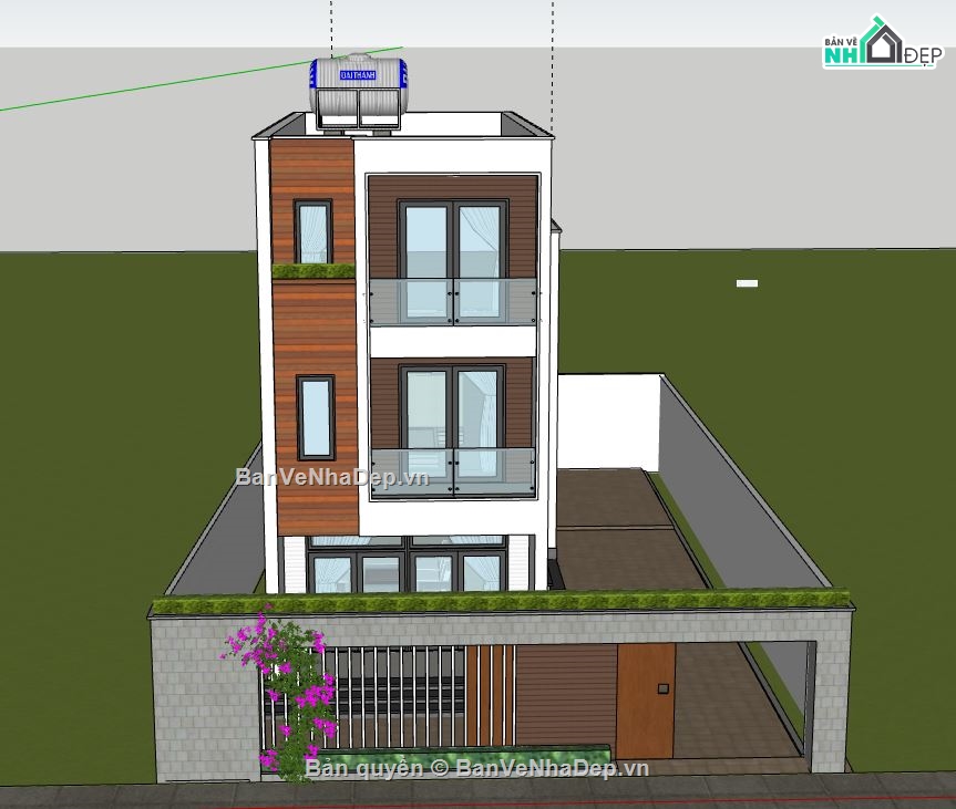 Nhà phố 3 tầng,Model su nhà phố 3 tầng,sketchup nhà phố 3 tầng