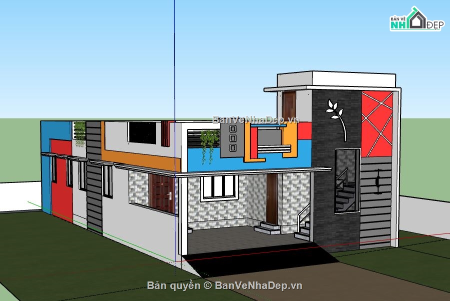 Nhà phố 1 tầng,model su nhà phố 1 tầng,nhà phố 1 tầng file su,sketchup nhà phố 1 tầng