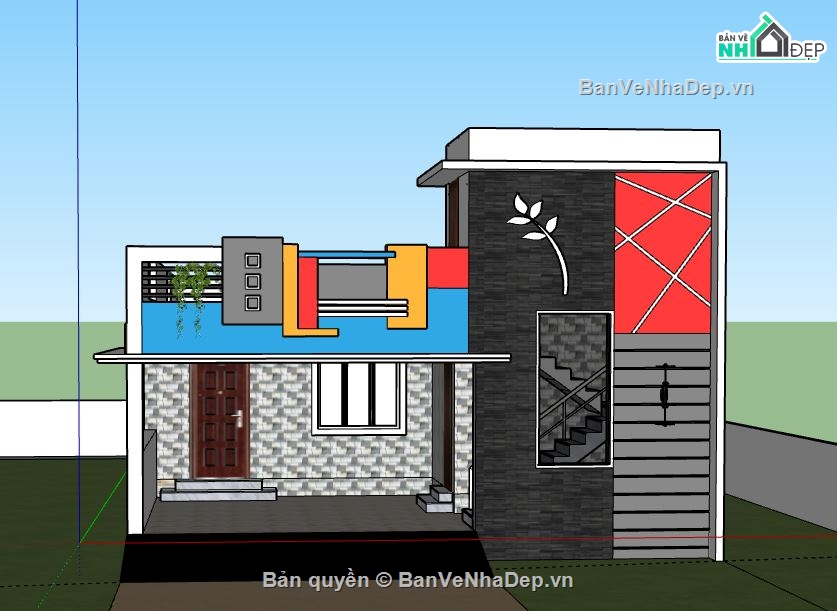 Nhà phố 1 tầng,model su nhà phố 1 tầng,nhà phố 1 tầng file su,sketchup nhà phố 1 tầng