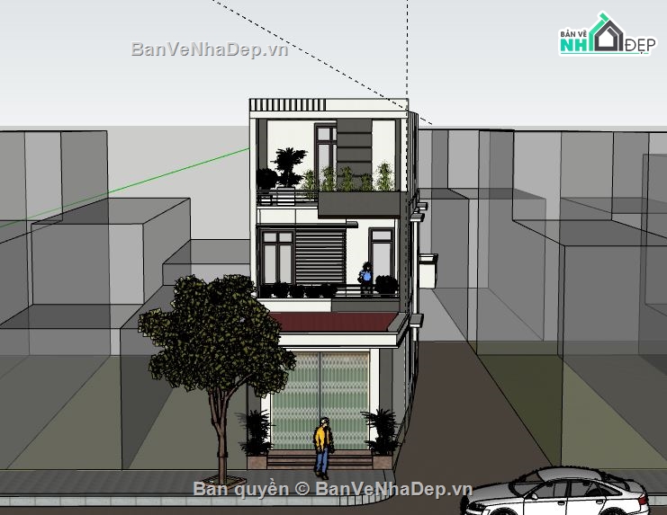 Nhà phố 3 tầng,Model su nhà phố 3 tầng,sketchup nhà phố 3 tầng