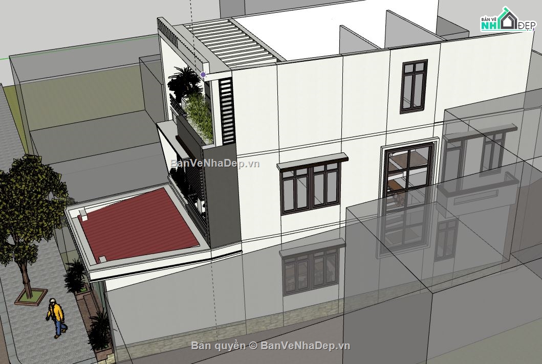 Nhà phố 3 tầng,Model su nhà phố 3 tầng,sketchup nhà phố 3 tầng