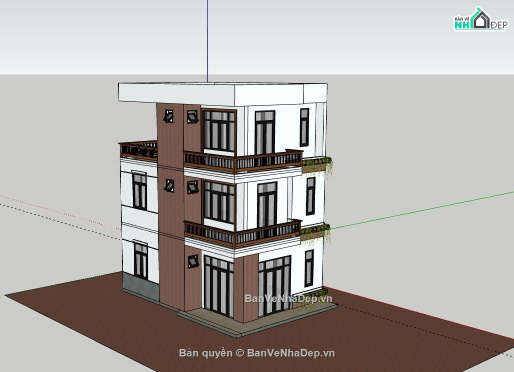 Nhà phố 3 tầng,model su nhà phố 3 tầng,sketchup nhà phố 3 tầng