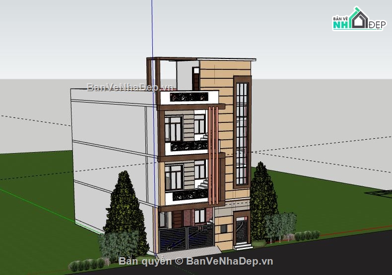 Nhà phố 3 tầng,Model su nhà phố 3 tầng,sketchup nhà phố 3 tầng