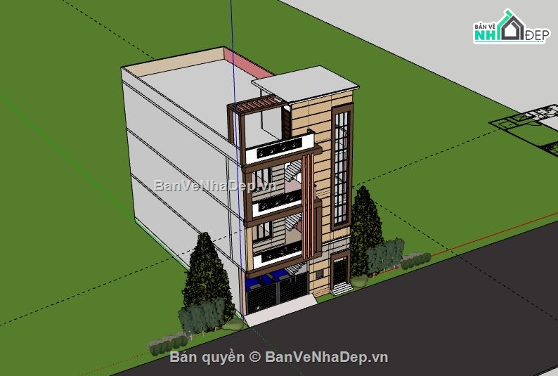 Nhà phố 3 tầng,Model su nhà phố 3 tầng,sketchup nhà phố 3 tầng