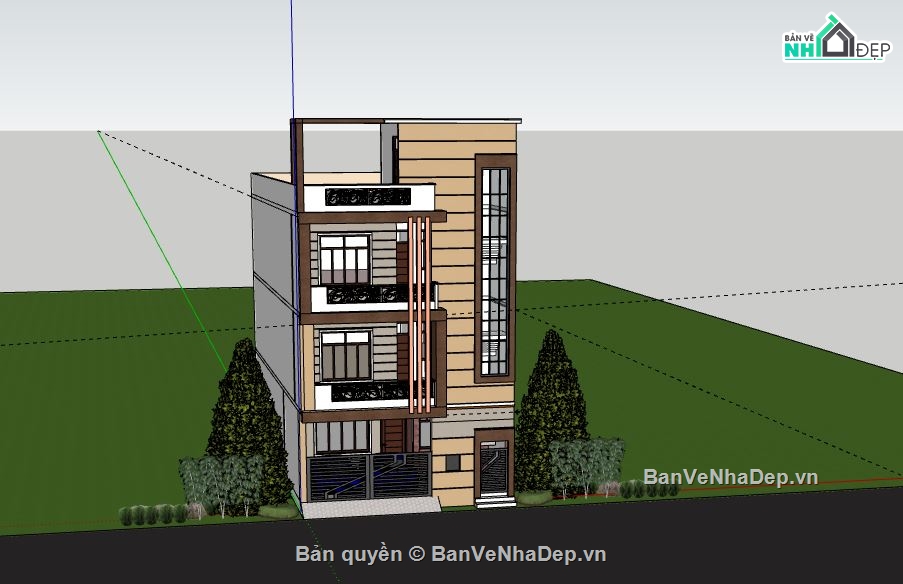 Nhà phố 3 tầng,Model su nhà phố 3 tầng,sketchup nhà phố 3 tầng