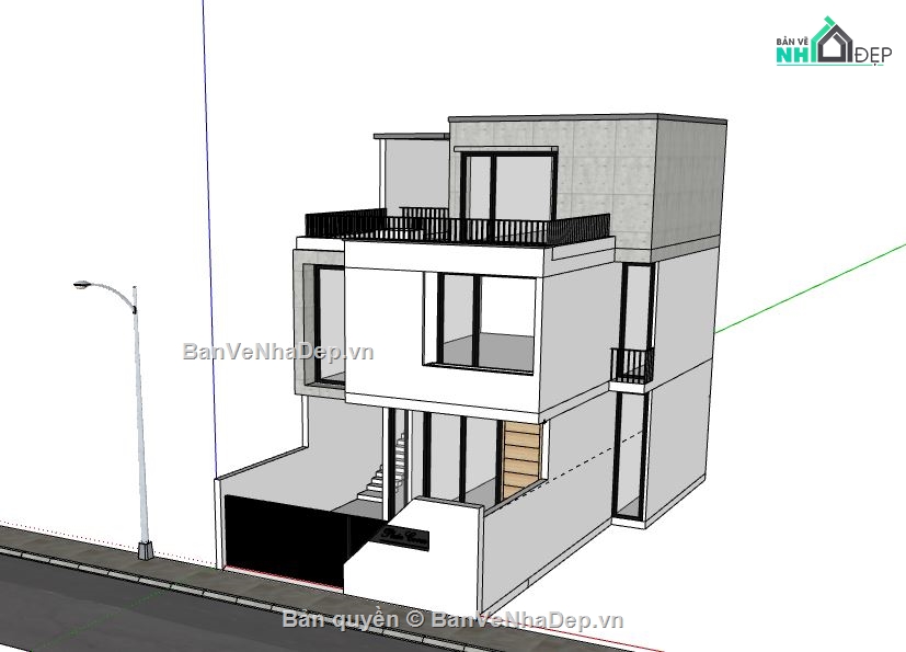 Nhà phố 3 tầng,File su nhà phố 3 tầng,sketchup nhà phố 3 tầng