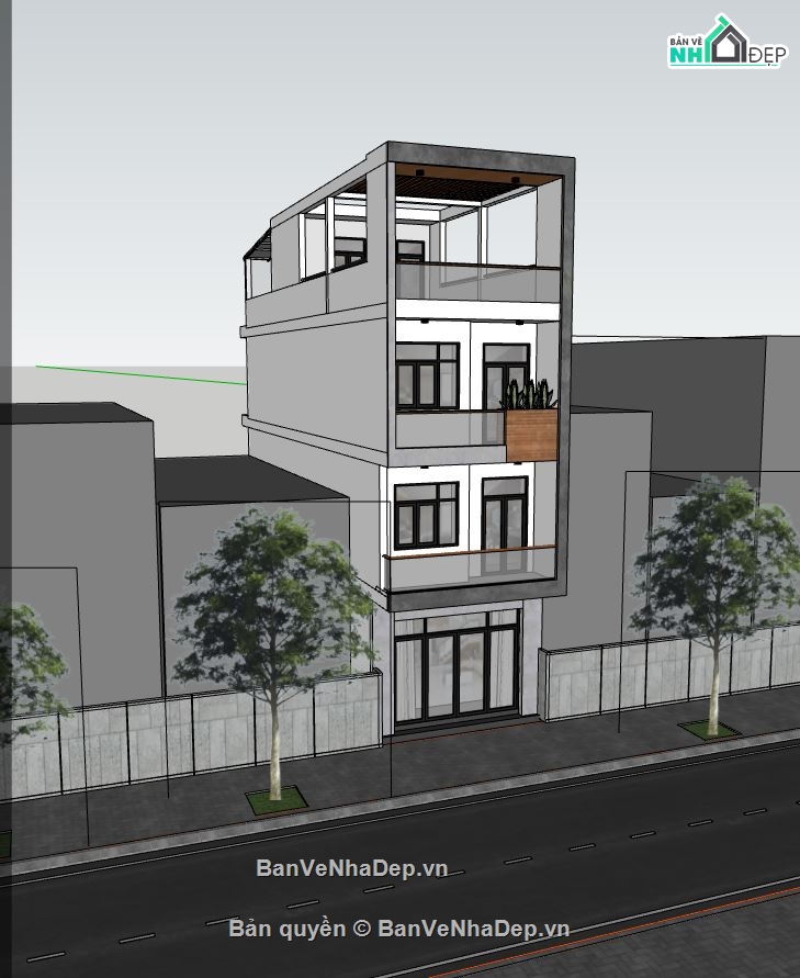 nhà phố 4 tầng,sketchup nhà phố 4 tầng,model nhà phố 4 tầng