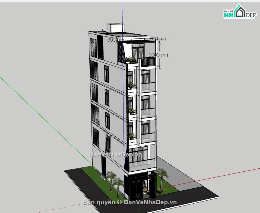 Nhà phố 6 tầng,model su nhà phố 6 tầng,sketchup nhà phố 6 tầng