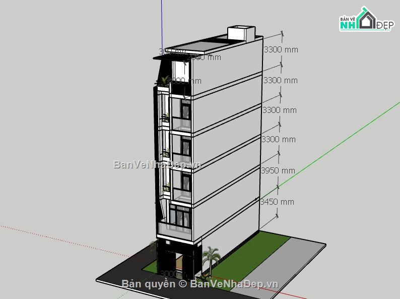 Nhà phố 6 tầng,model su nhà phố 6 tầng,sketchup nhà phố 6 tầng