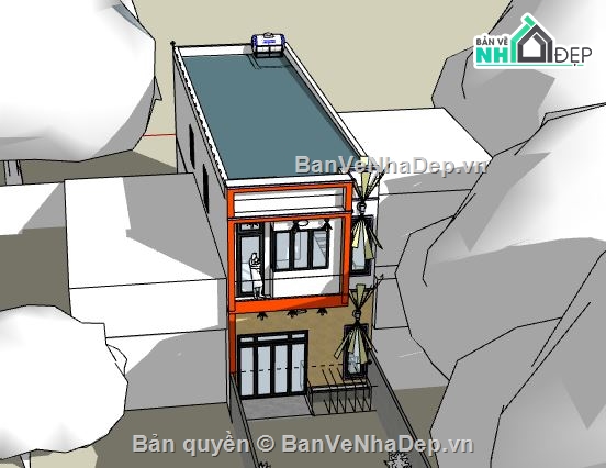 Nhà phố 2 tầng,model su nhà phố 2 tầng,file sketchup nhà phố 2 tầng