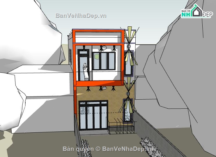 Nhà phố 2 tầng,model su nhà phố 2 tầng,file sketchup nhà phố 2 tầng