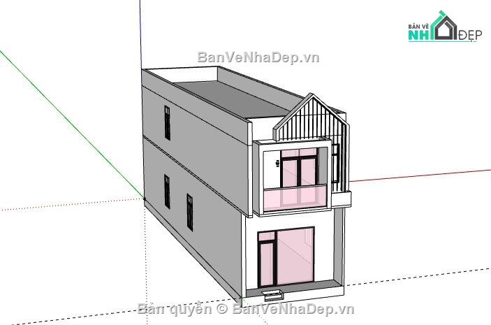 nhà phố 2 tầng,model su nhà phố 2 tầng,sketchup nhà phố 2 tầng