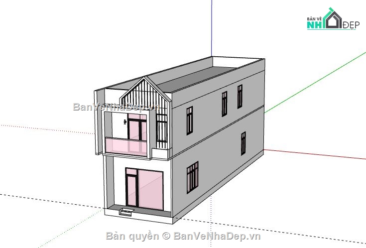 nhà phố 2 tầng,model su nhà phố 2 tầng,sketchup nhà phố 2 tầng