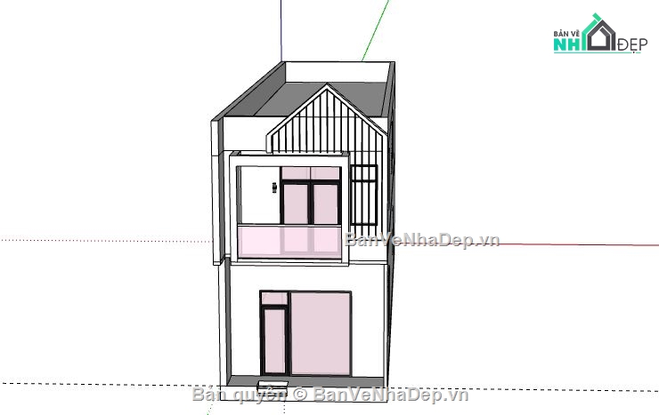 nhà phố 2 tầng,model su nhà phố 2 tầng,sketchup nhà phố 2 tầng