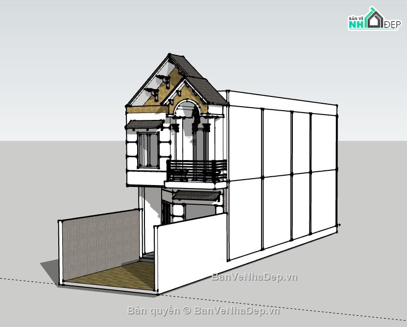 Nhà phố 2 tầng,model su nhà phố 2 tầng,sketchup nhà phố 2 tầng