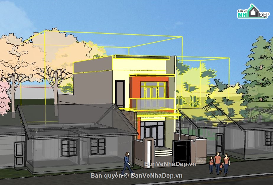 Nhà phố 2 tầng,Model su nhà phố 2 tầng,sketchup nhà phố 2 tầng