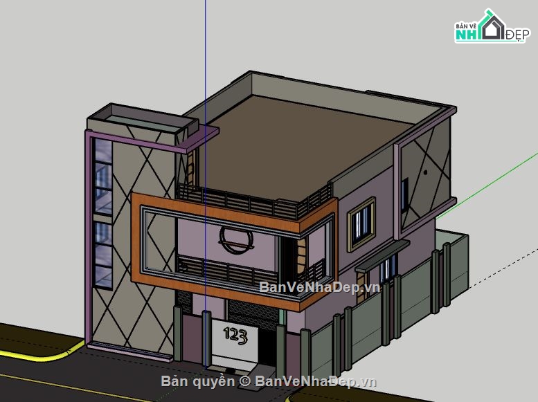 Nhà phố 2 tầng,model su nhà phố 2 tầng,file sketchup nhà phố 2 tầng