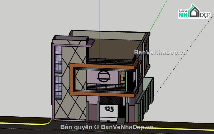 Nhà phố 2 tầng,model su nhà phố 2 tầng,file sketchup nhà phố 2 tầng