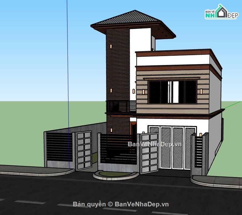 nhà phố 2 tầng đẹp,Sketchup nhà phố,nhà phố  2 tầng