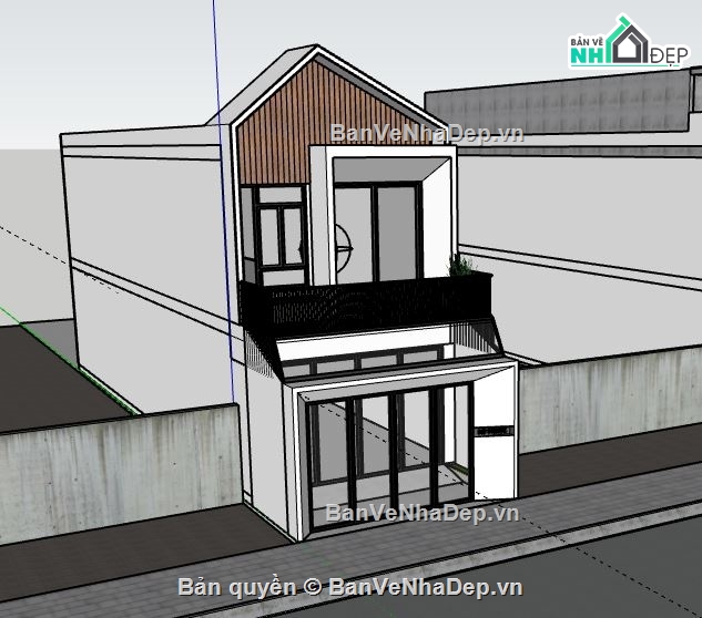 Nhà phố 2 tầng,Model su nhà phố 2 tầng,sketchup nhà phố 2 tầng