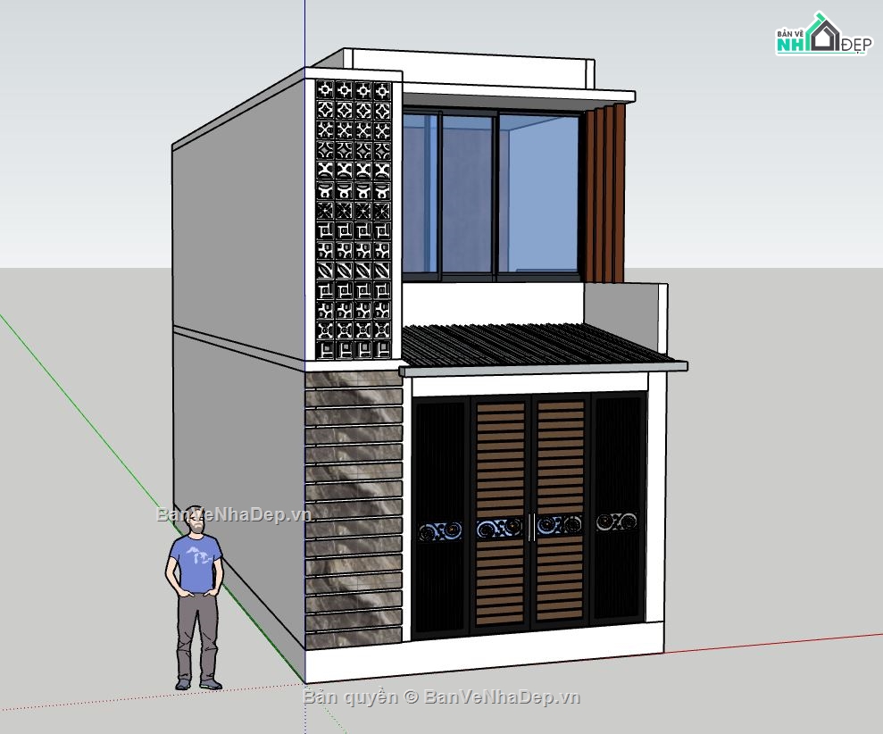 Nhà phố 2 tầng,File sketchup nhà phố 2 tầng,su nhà phố 2 tầng