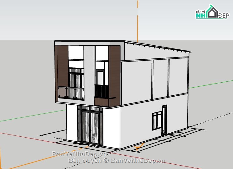 nhà phố 2 tầng,model su nhà phố 2 tầng,sketchup nhà phố 2 tầng