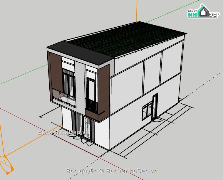 nhà phố 2 tầng,model su nhà phố 2 tầng,sketchup nhà phố 2 tầng