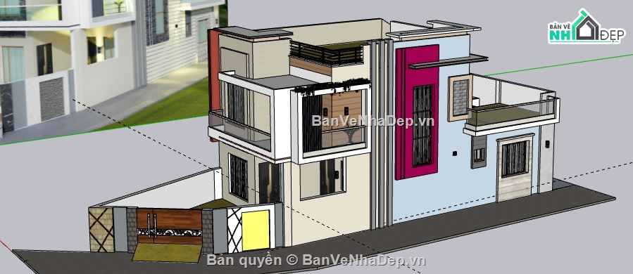 Nhà phố 2 tầng,model su nhà phố 2 tầng,nhà phố 2 tầng file su,sketchup nhà phố 2 tầng,nhà phố 2 tầng model su