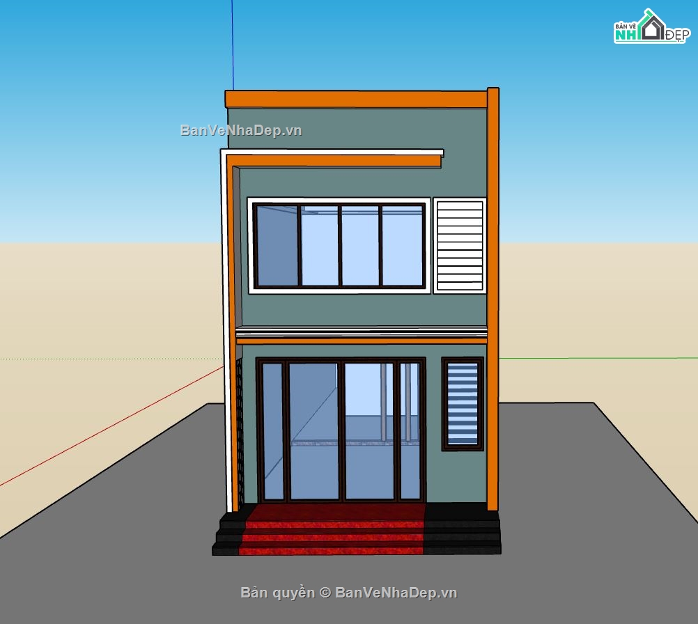 mẫu nhà phố hiện đại,nhà phố 2 tầng sketchup,model su nhà phố 2 tầng,nhà phố 2 tầng