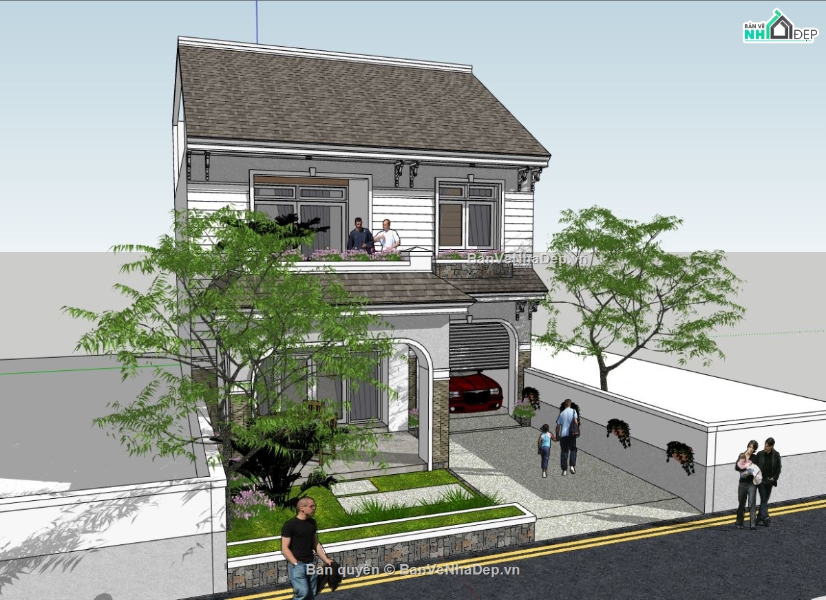 mẫu nhà 2 tầng,file su nhà phố 2 tầng,mẫu su nhà phố 2 tầng,sketchup nhà phố 2 tầng