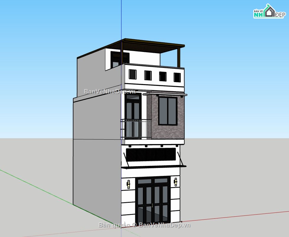 Nhà phố 3 tầng,Model su nhà phố 3 tầng,sketchup nhà phố 3 tầng