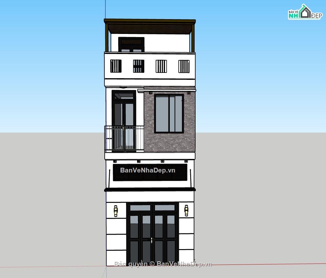 Nhà phố 3 tầng,Model su nhà phố 3 tầng,sketchup nhà phố 3 tầng