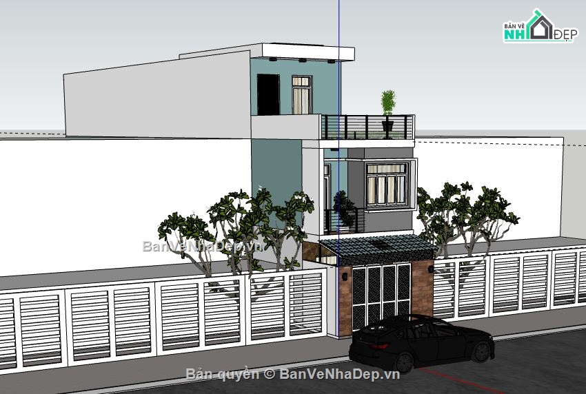 Nhà phố 3 tầng,model su nhà phố 3 tầng,sketchup nhà phố 3 tầng