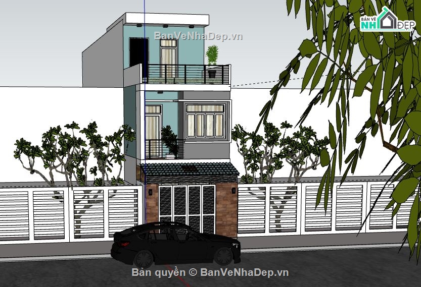 Nhà phố 3 tầng,model su nhà phố 3 tầng,sketchup nhà phố 3 tầng