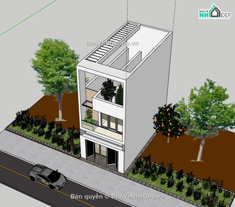 Nhà phố 3 tầng,File su nhà phố 3 tầng,sketchup nhà phố 3 tầng