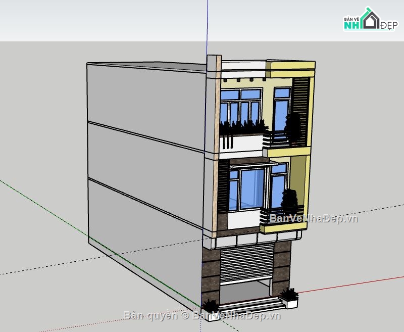 Nhà phố 3 tầng,Nhà phố,Sketchup 3 tầng