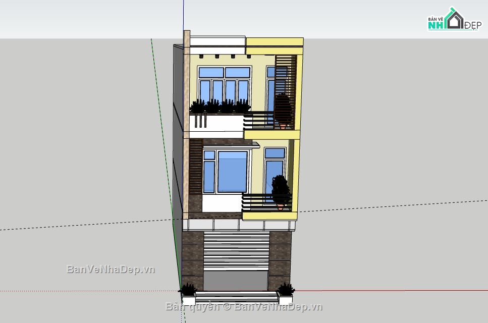 Nhà phố 3 tầng,Nhà phố,Sketchup 3 tầng