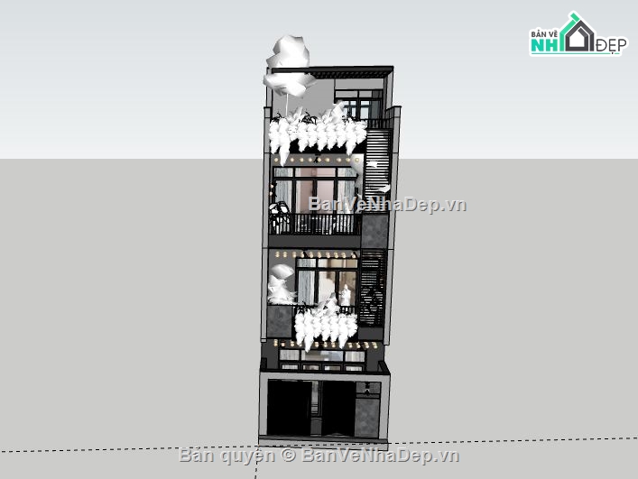 Nhà phố 3 tầng,Model su nhà phố 3 tầng,sketchup nhà phố 3 tầng