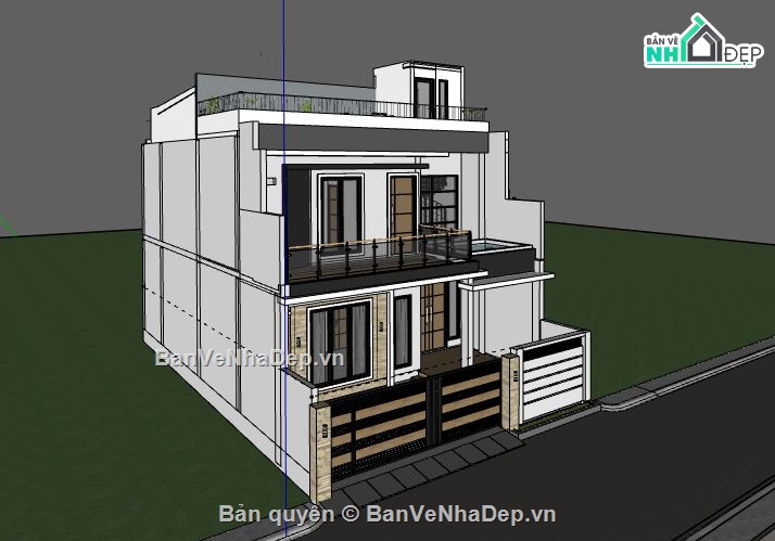 Nhà phố 3 tầng,model su nhà phố 3 tầng,sketchup nhà phố 3 tầng
