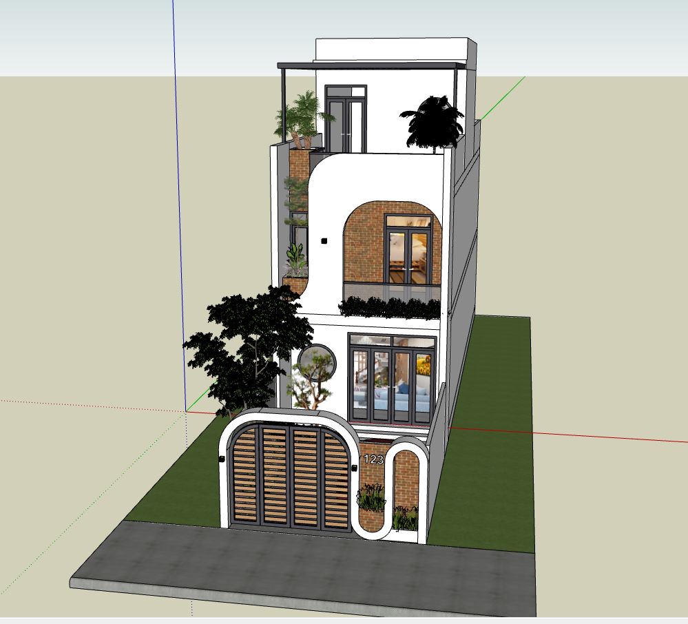 nhà phố 3 tầng,model su nhà phố 3 tầng,sketchup nhà phố 3 tầng