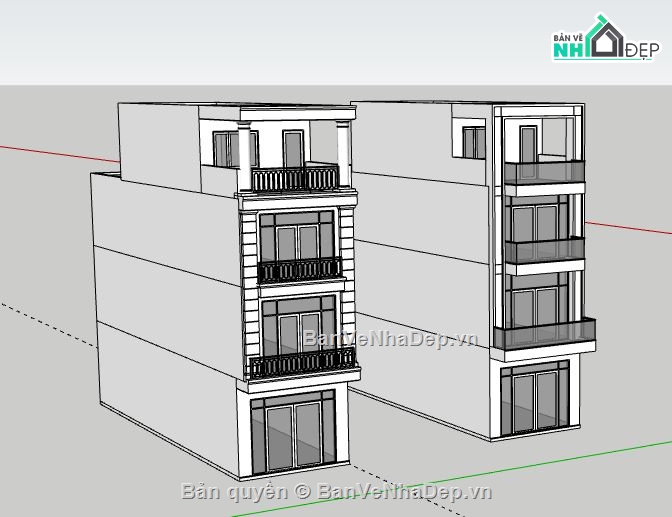 nhà phố 4 tầng,Model su nhà phố 4 tầng,sketchup nhà phố 4 tầng