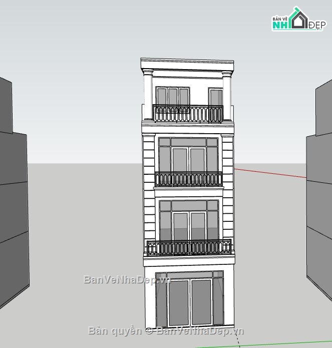 nhà phố 4 tầng,Model su nhà phố 4 tầng,sketchup nhà phố 4 tầng