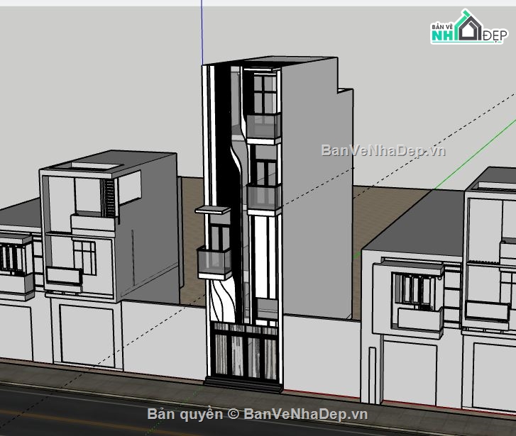 Nhà phố 4 tầng,model su nhà phố 4 tầng,sketchup nhà phố 4 tầng