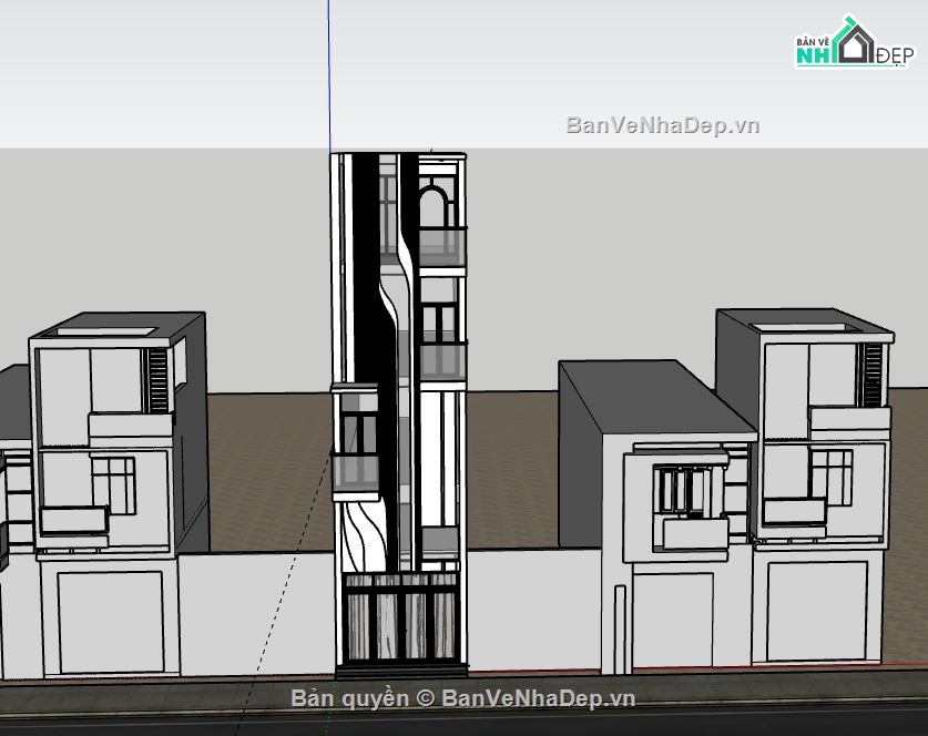 Nhà phố 4 tầng,model su nhà phố 4 tầng,sketchup nhà phố 4 tầng