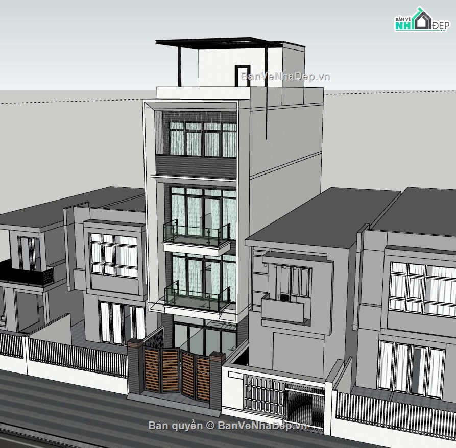 Nhà phố 4 tầng,file su nhà phố 4 tầng,sketchup nhà phố 4 tầng